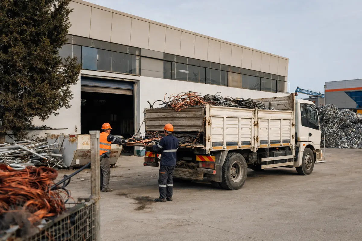 Fabrika sahasında hurda toplama operasyonu